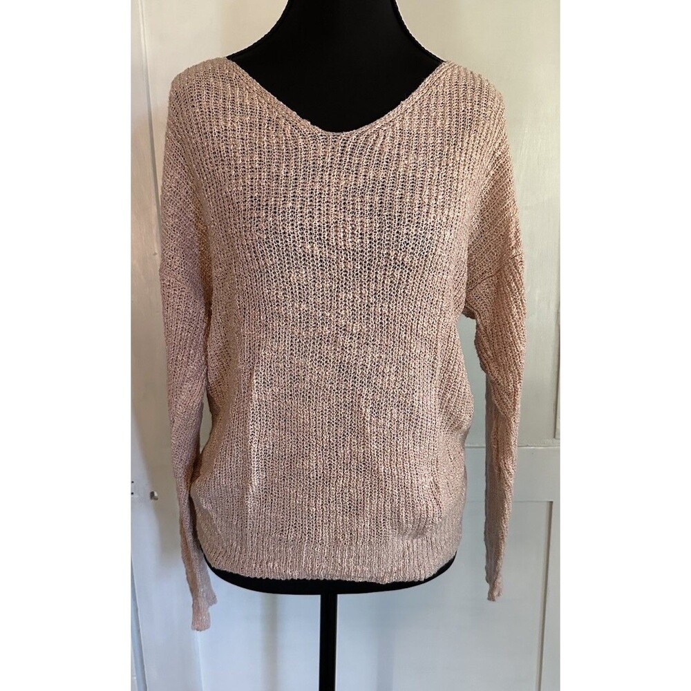🖤Love Tree Chic Flattering Peach Knit Tie Knot Back Pullover Sweater Womens Sz S